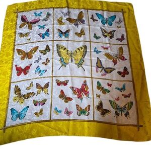Silk Butterfly Scarf Print Square Windows Yellow White Multicolored Beautiful